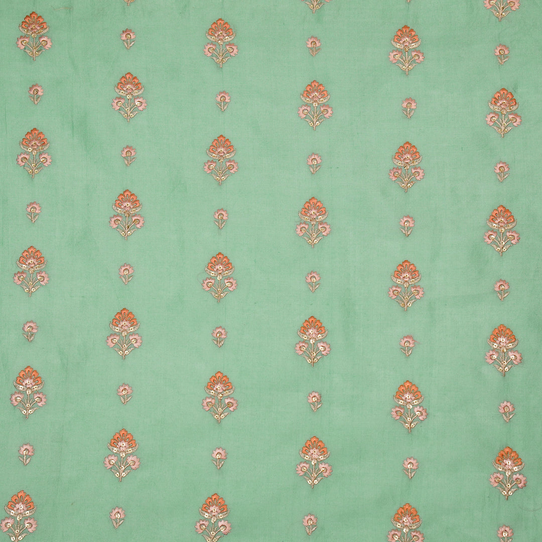 Gulika Buta Buti Mixture on Forest/Green Silk Chanderi Embroidered Fabric