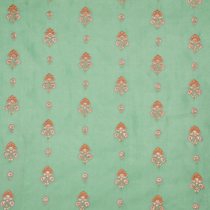 Gulika Buta Buti Mixture on Forest/Green Silk Chanderi Embroidered Fabric