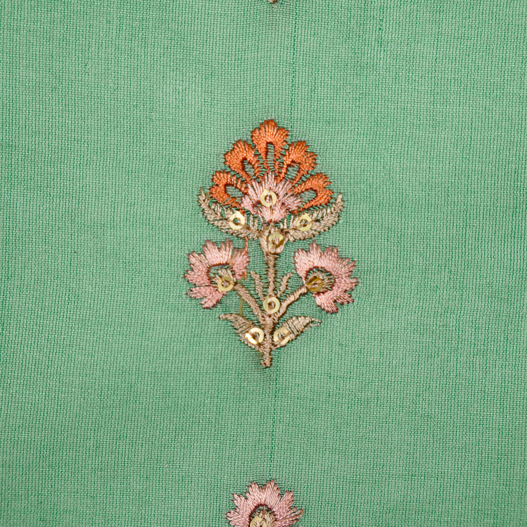 Gulika Buta Buti Mixture on Forest/Green Silk Chanderi Embroidered Fabric