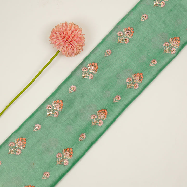 Gulika Buta Buti Mixture on Forest/Green Silk Chanderi Embroidered Fabric