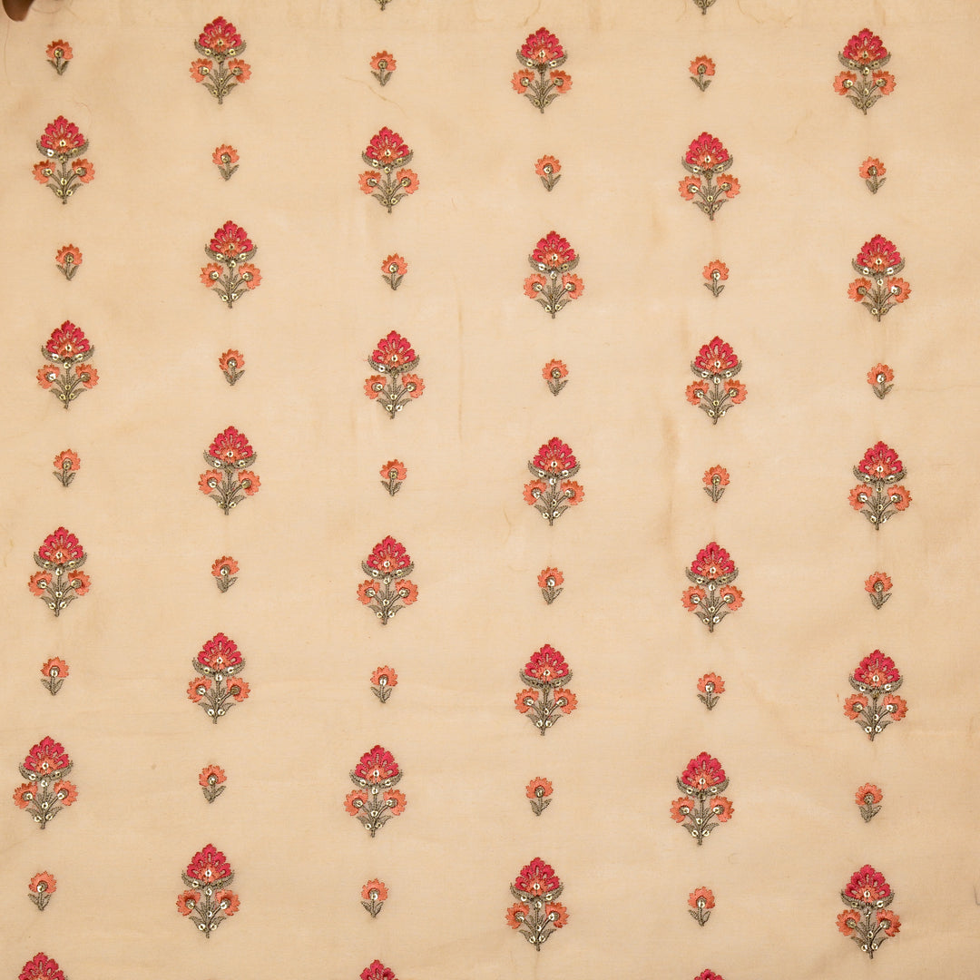 Gulika Buta Buti Mixture on Peach Silk Chanderi Embroidered Fabric