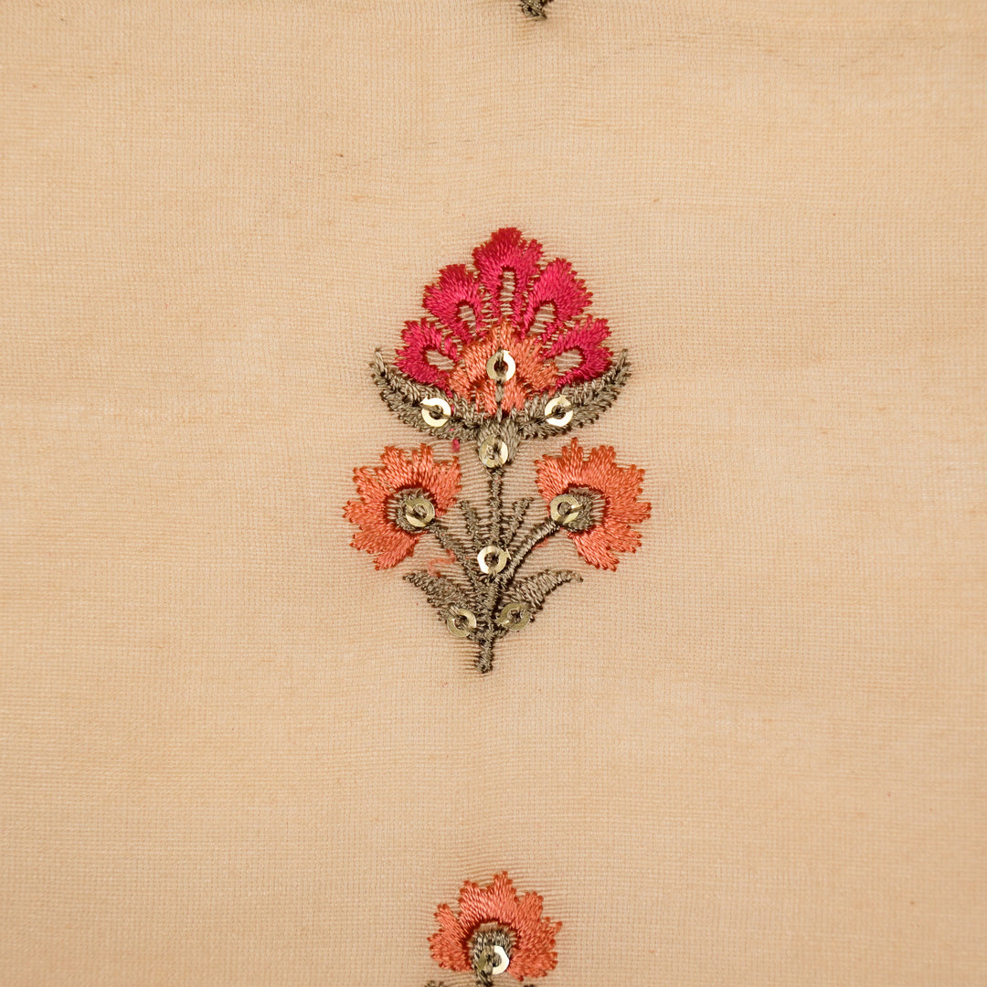 Gulika Buta Buti Mixture on Peach Silk Chanderi Embroidered Fabric