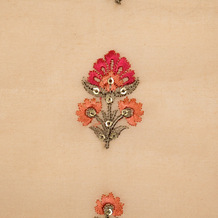 Gulika Buta Buti Mixture on Peach Silk Chanderi Embroidered Fabric