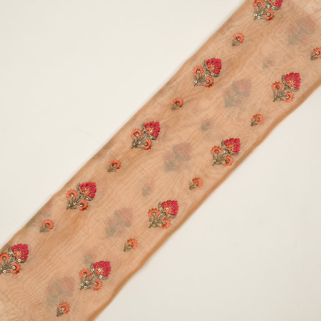 Gulika Buta Buti Mixture on Peach Silk Chanderi Embroidered Fabric