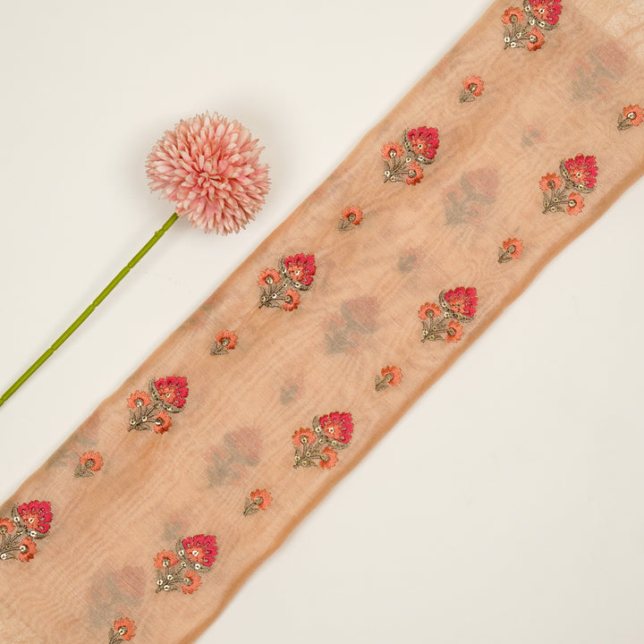 Gulika Buta Buti Mixture on Peach Silk Chanderi Embroidered Fabric