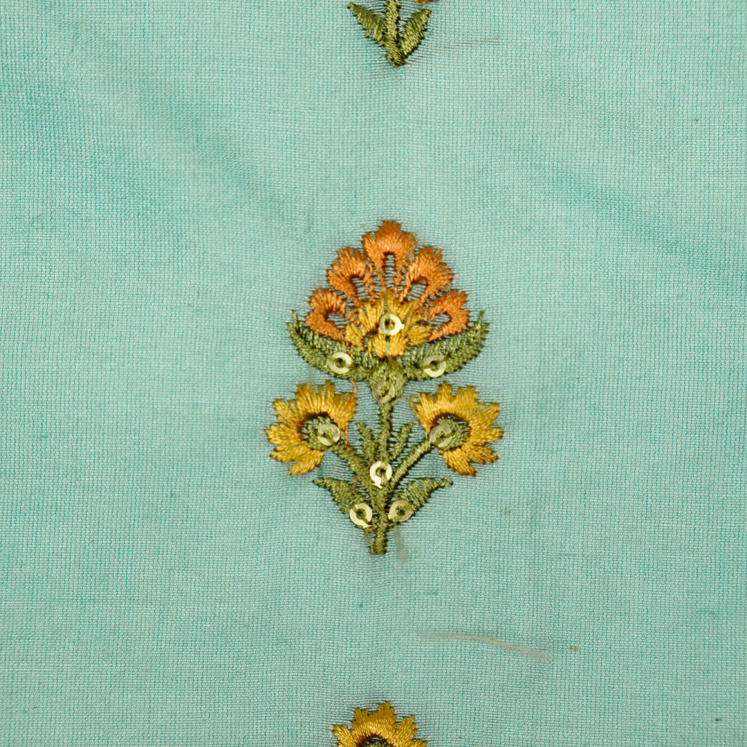 Gulika Buta Buti Mixture  on Turquoise Silk Chanderi Embroidered Fabric