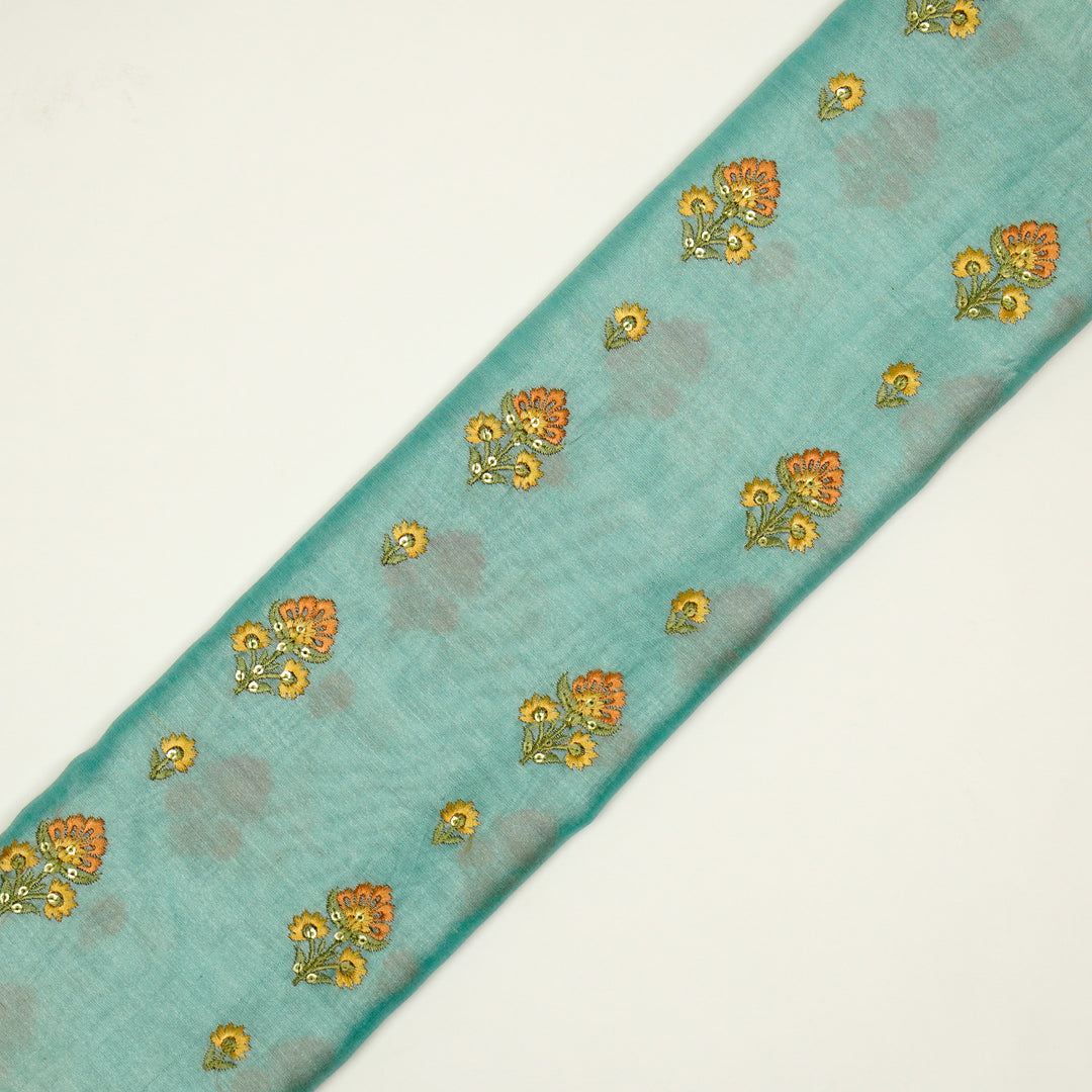 Gulika Buta Buti Mixture  on Turquoise Silk Chanderi Embroidered Fabric