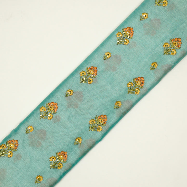 Gulika Buta Buti Mixture  on Turquoise Silk Chanderi Embroidered Fabric