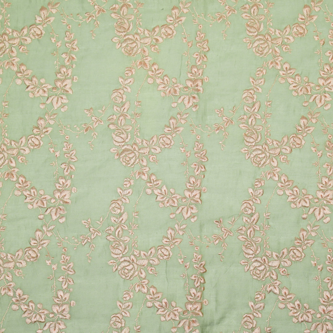 Nismah Jaal on Sage Green Cotton Silk Embroidered Fabric