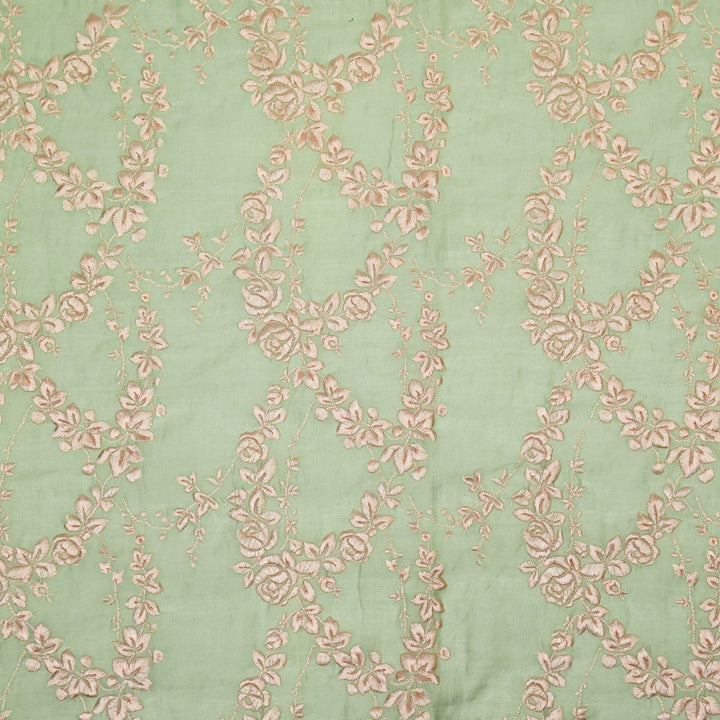 Nismah Jaal on Sage Green Cotton Silk Embroidered Fabric