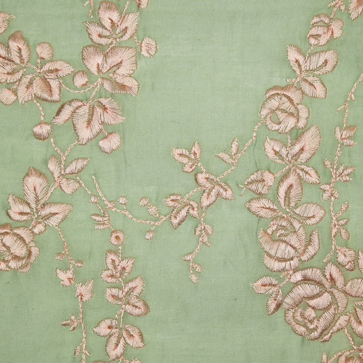 Nismah Jaal on Sage Green Cotton Silk Embroidered Fabric