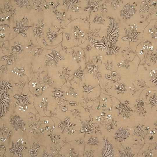 Naila Bird Jaal on Almond Luxe Silk Chanderi Embroidered Fabric