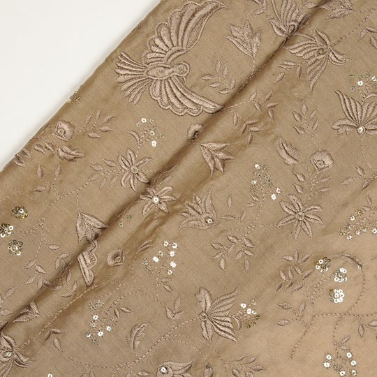 Naila Bird Jaal on Almond Luxe Silk Chanderi Embroidered Fabric