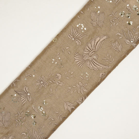 Naila Bird Jaal on Almond Luxe Silk Chanderi Embroidered Fabric
