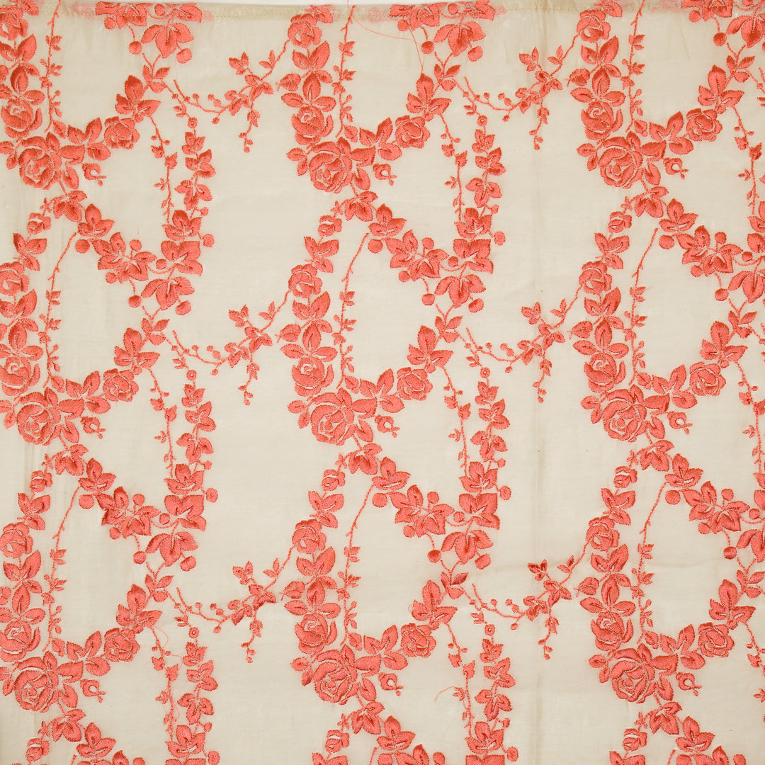 Nismah Jaal on Dusky/Cream Cotton Silk Embroidered Fabric