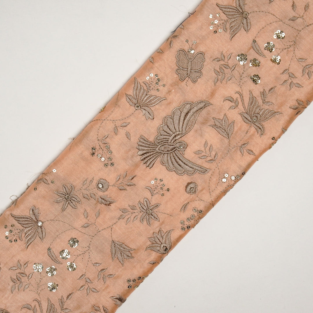 Naila Bird Jaal on Peach Luxe Silk Chanderi Embroidered Fabric