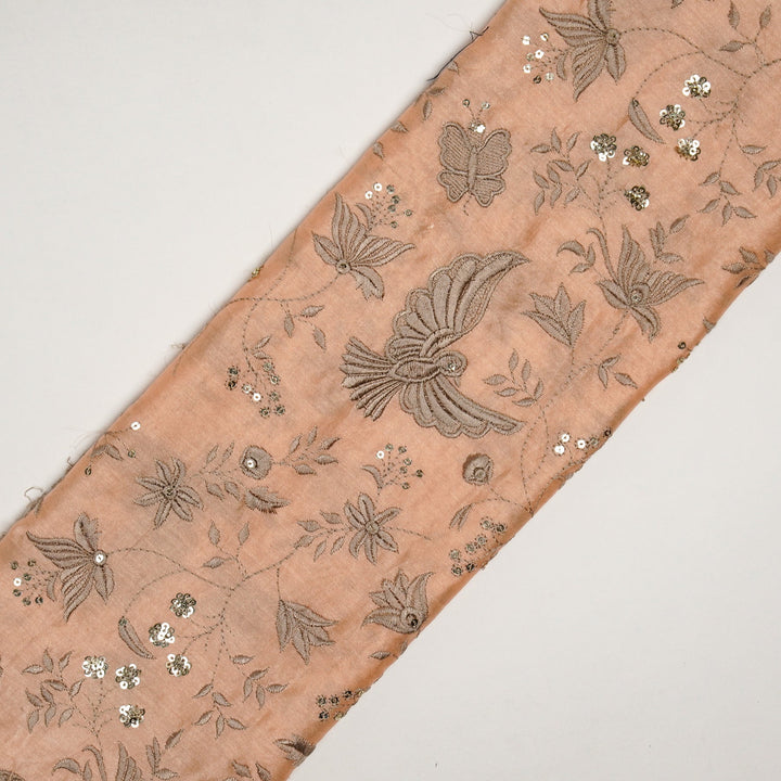 Naila Bird Jaal on Peach Luxe Silk Chanderi Embroidered Fabric