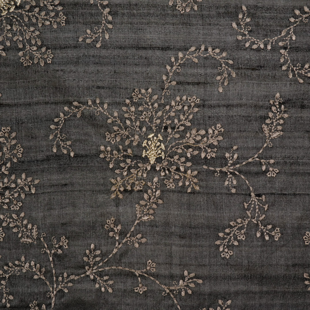 Mihir Jaal On Charcoal Tussar Silk Embroidered Fabric