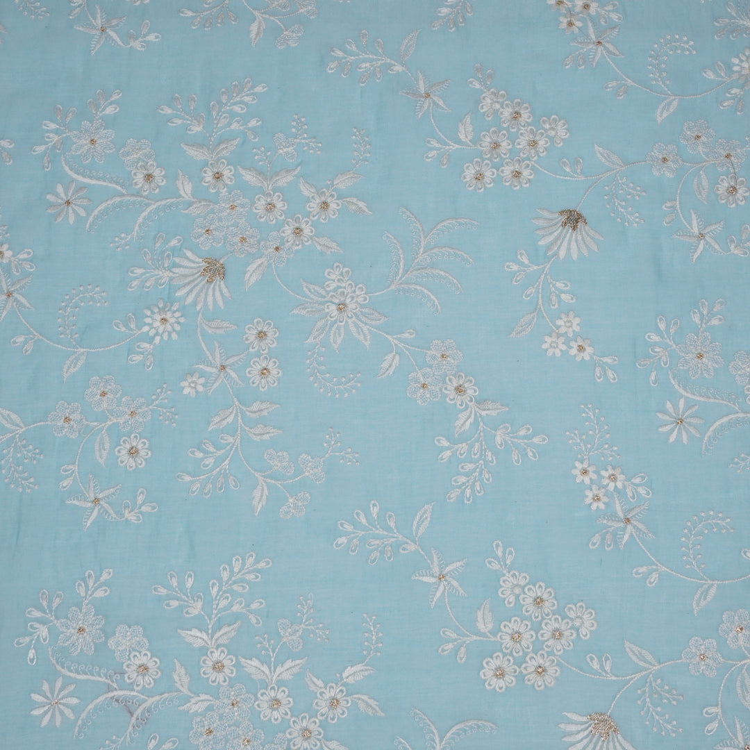 Aamodini Jaal on Turquoise Cotton Silk Embroidered Fabric