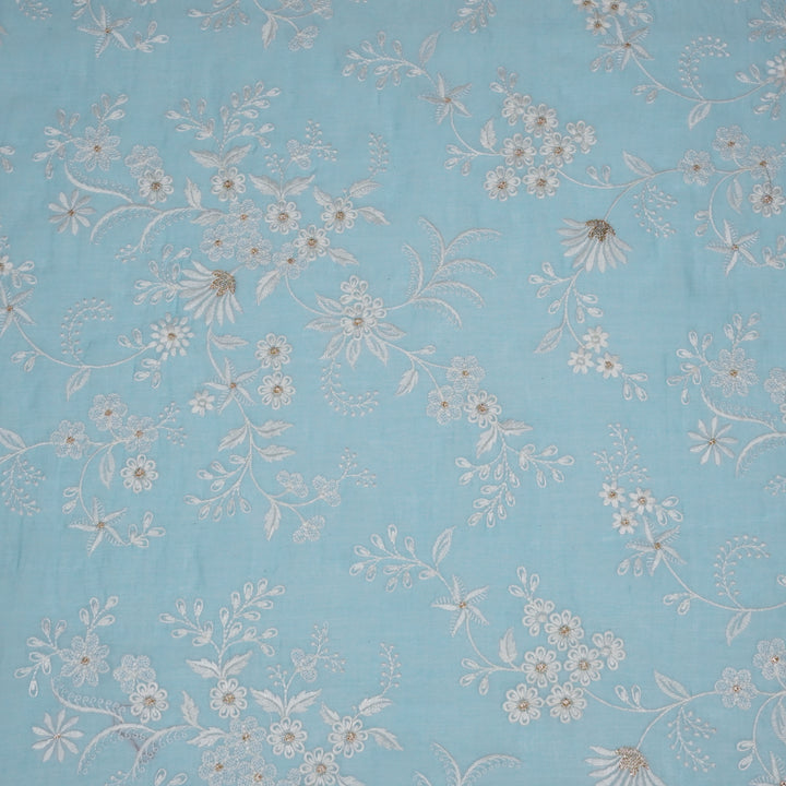 Aamodini Jaal on Turquoise Cotton Silk Embroidered Fabric