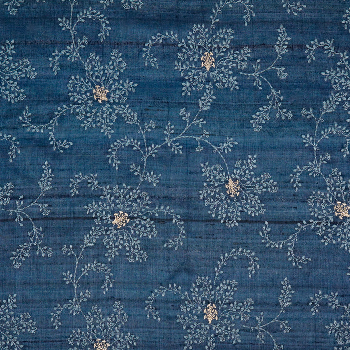 Mihir Jaal On Prussian Blue Tussar Silk Embroidered Fabric