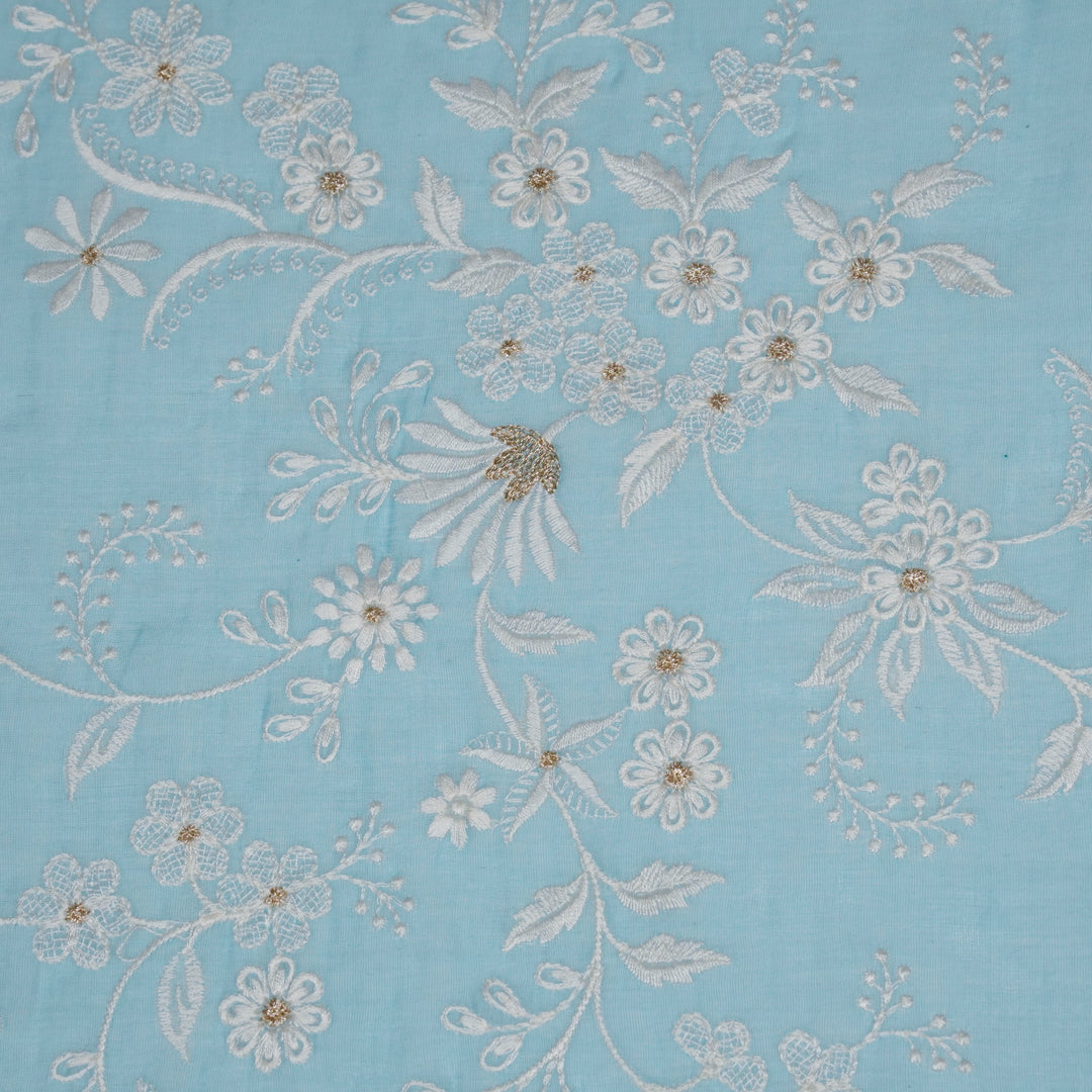 Aamodini Jaal on Turquoise Cotton Silk Embroidered Fabric