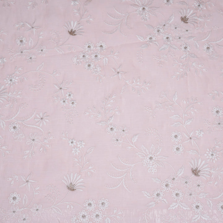 Aamodini Jaal on Light Peach Cotton Silk Embroidered Fabric