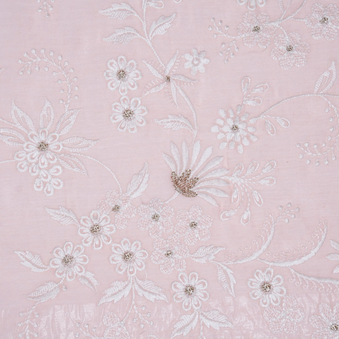 Aamodini Jaal on Light Peach Cotton Silk Embroidered Fabric