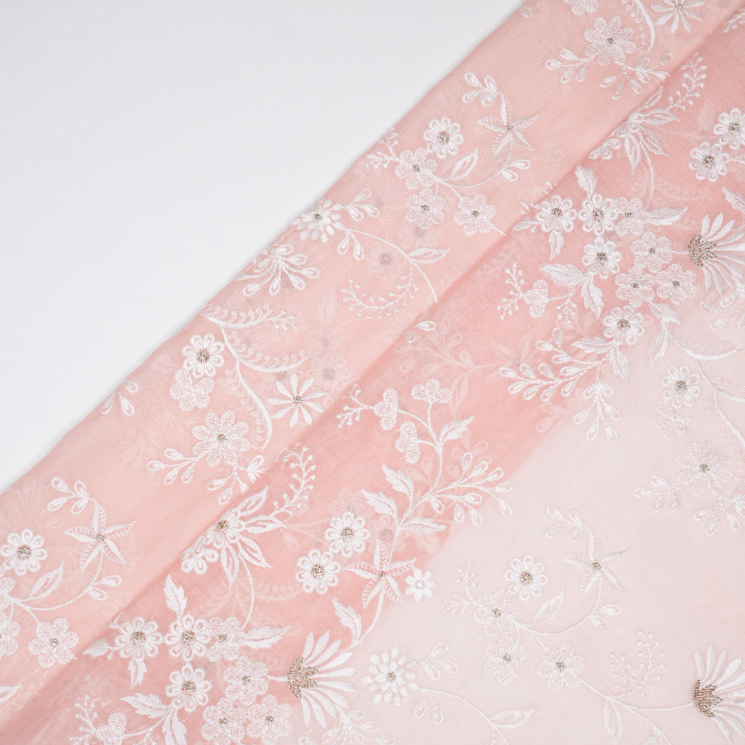 Aamodini Jaal on Light Peach Cotton Silk Embroidered Fabric