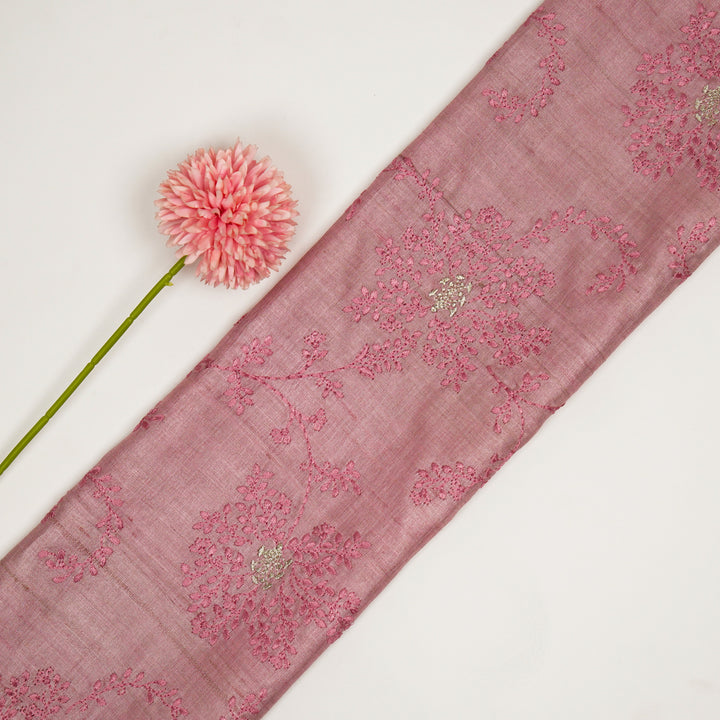 Mihir Jaal On Dusky Pink Tussar Silk Embroidered Fabric