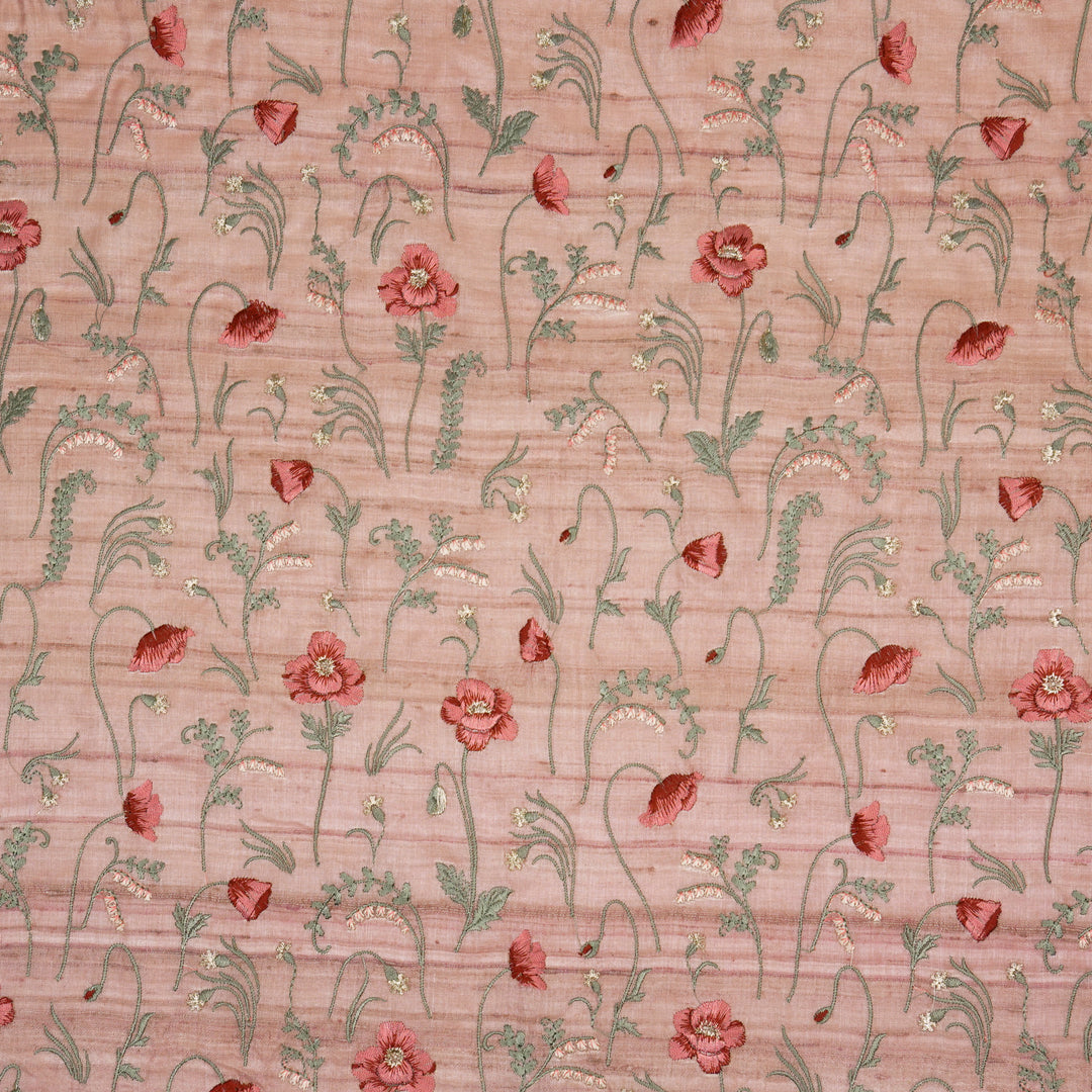 Diva Jaal on Onion Pink Tussar Silk Embroidered Fabric