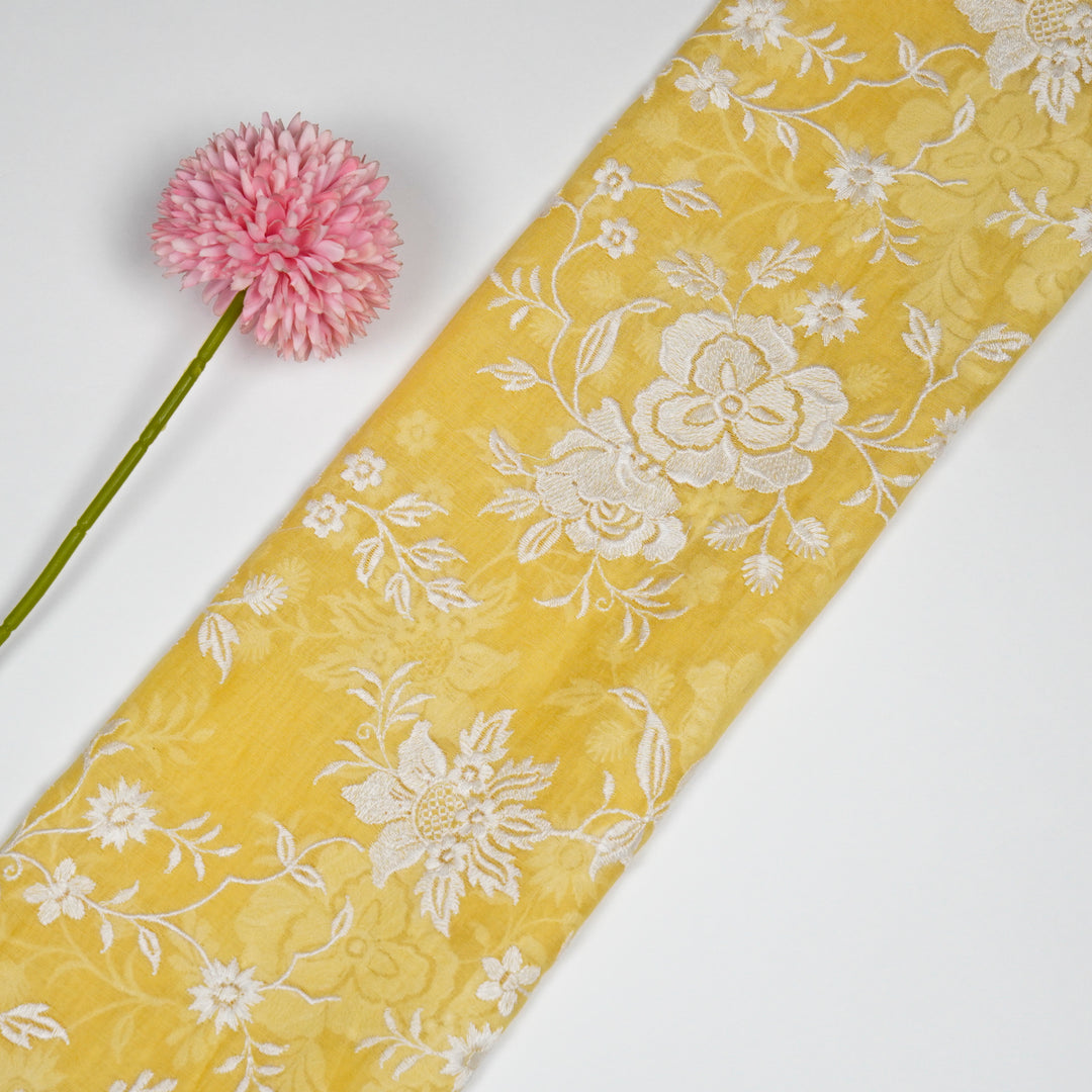 Aadishree Jaal on Yellow Cotton Silk Embroidered Fabric