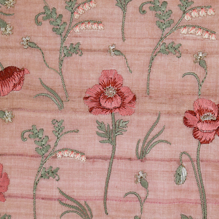 Diva Jaal on Onion Pink Tussar Silk Embroidered Fabric