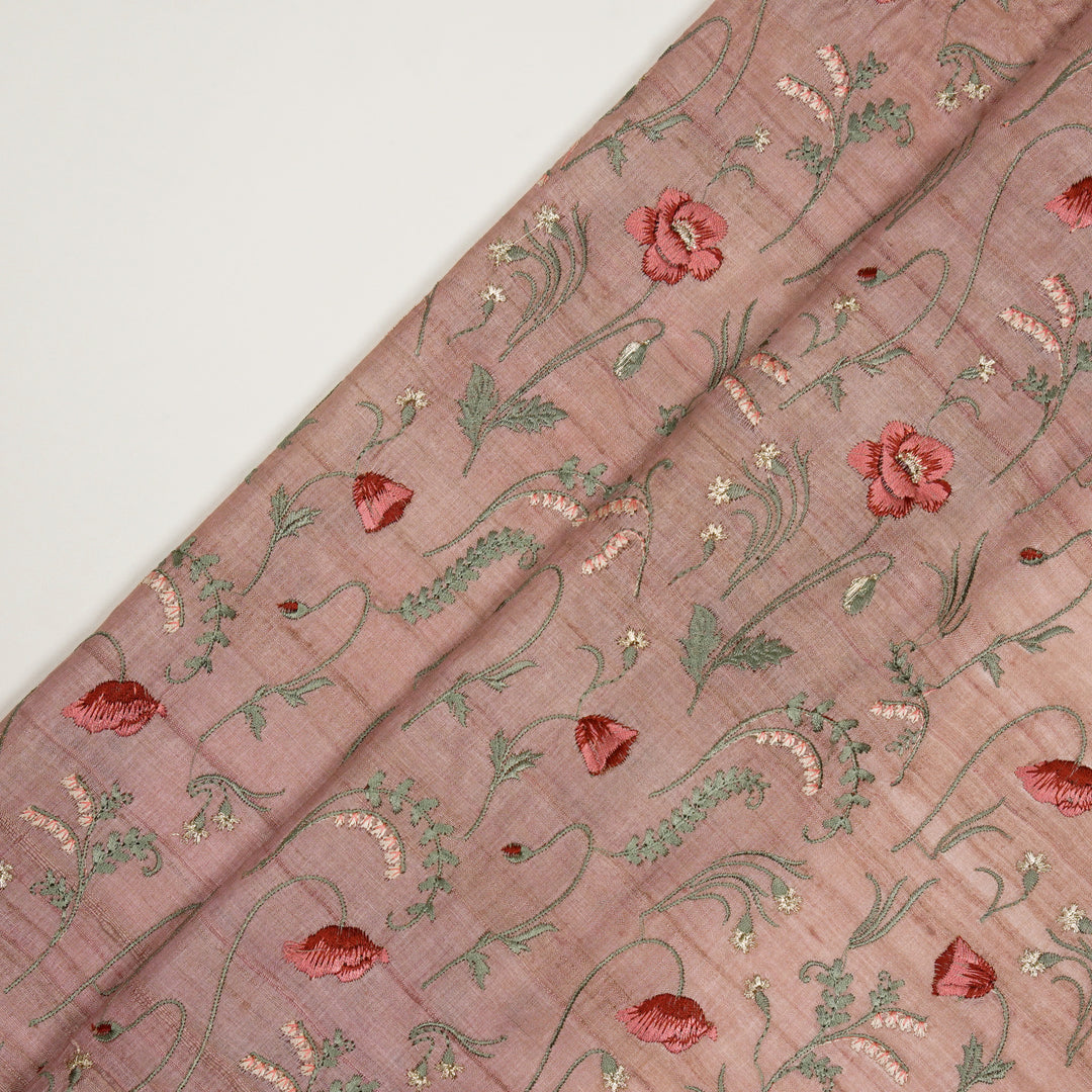 Diva Jaal on Onion Pink Tussar Silk Embroidered Fabric