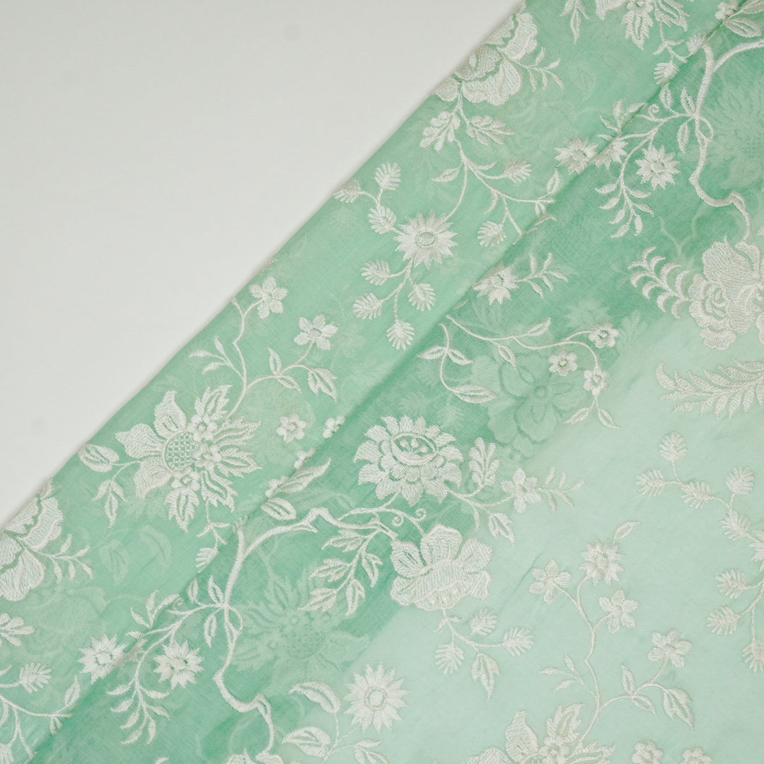 Aadishree Jaal on Sea Green Cotton Silk Embroidered Fabric