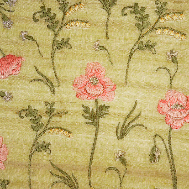 Diva Jaal on Lemon Tussar Silk Embroidered Fabric