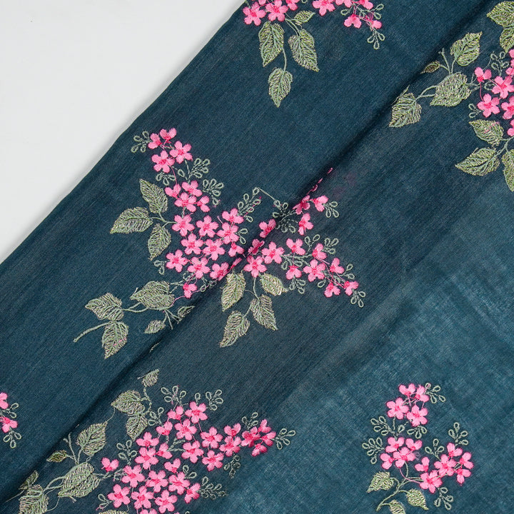 Yuna Floral Buta on Prussian Blue Munga Silk