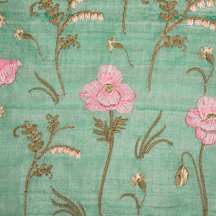 Diva Jaal on Light Teal Tussar Silk Embroidered Fabric