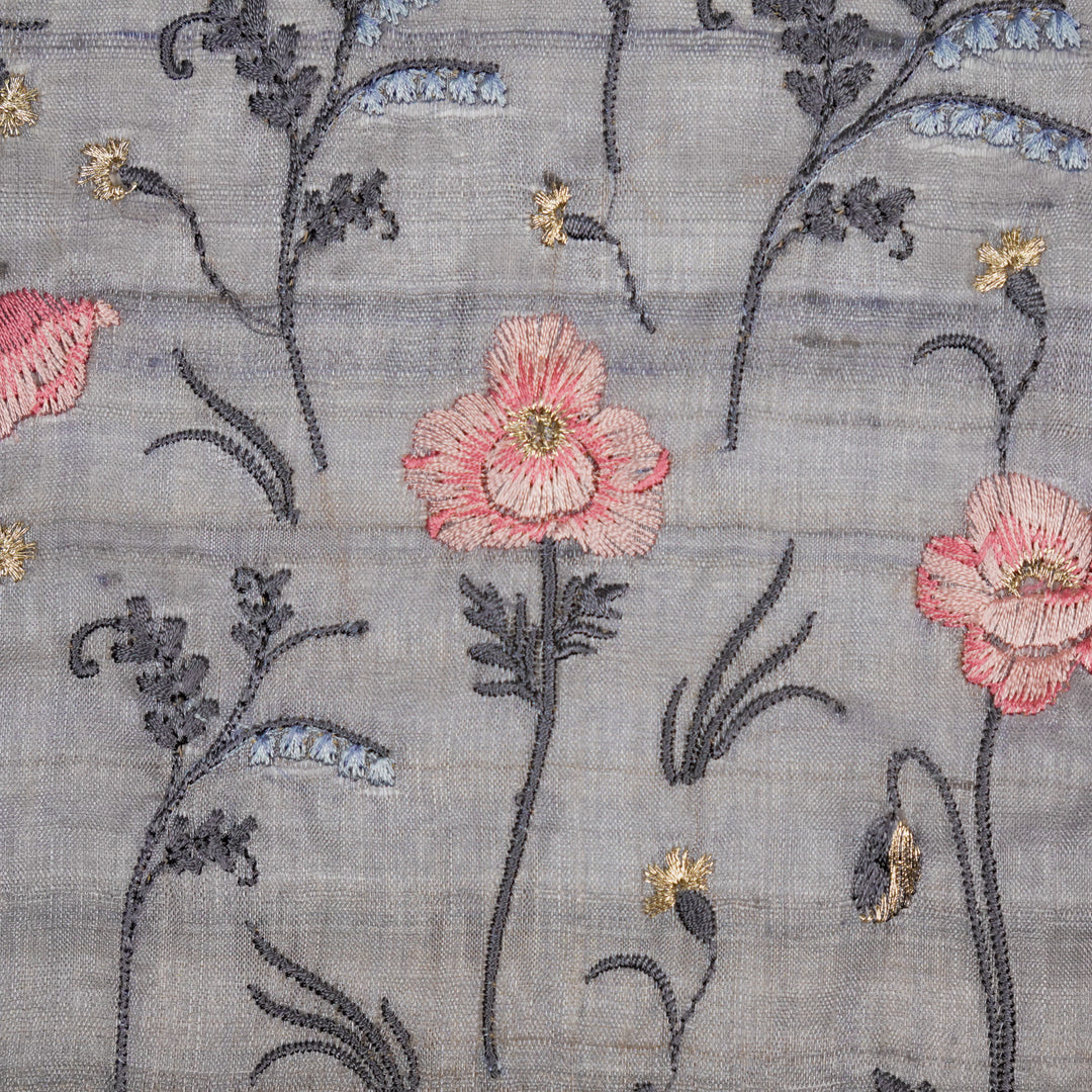 Diva Jaal on Steel Grey Tussar Silk Embroidered Fabric