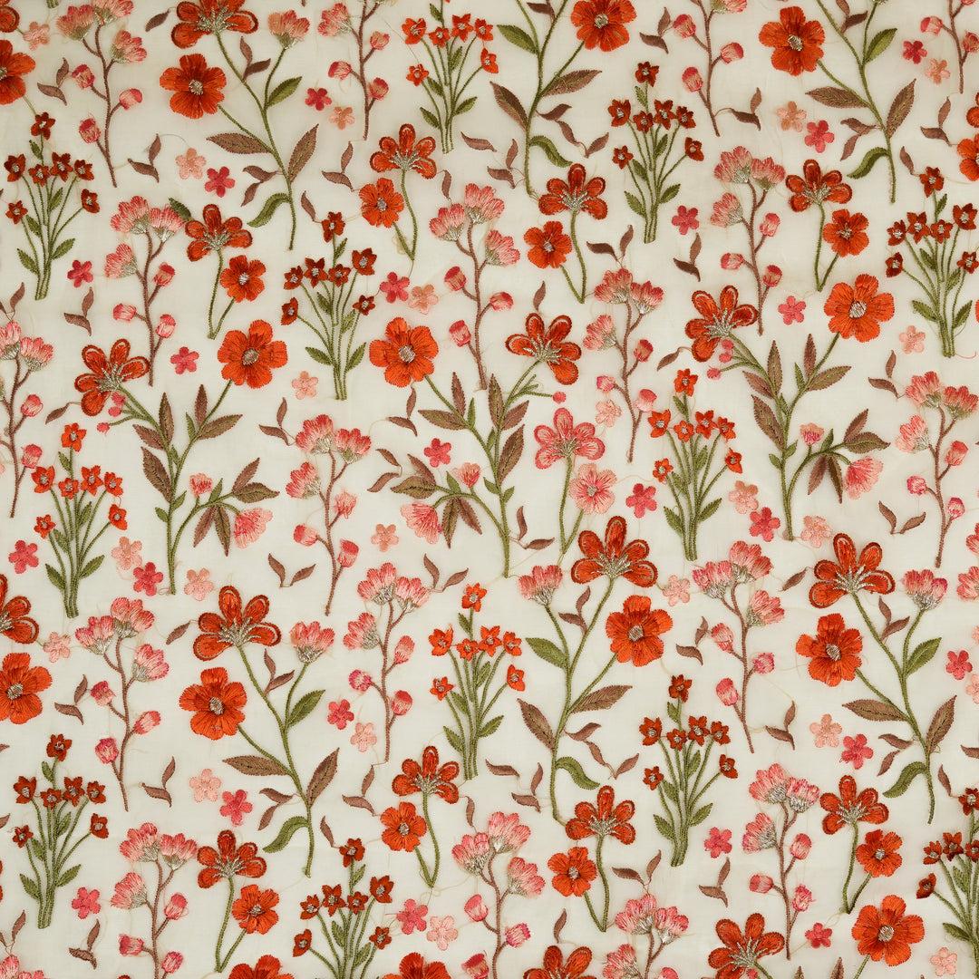 Flavina Jaal on Cream Imported Silk Organza Embroidered Fabric