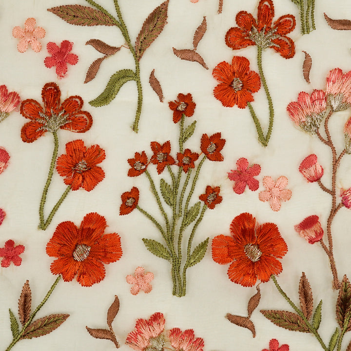 Flavina Jaal on Cream Imported Silk Organza Embroidered Fabric