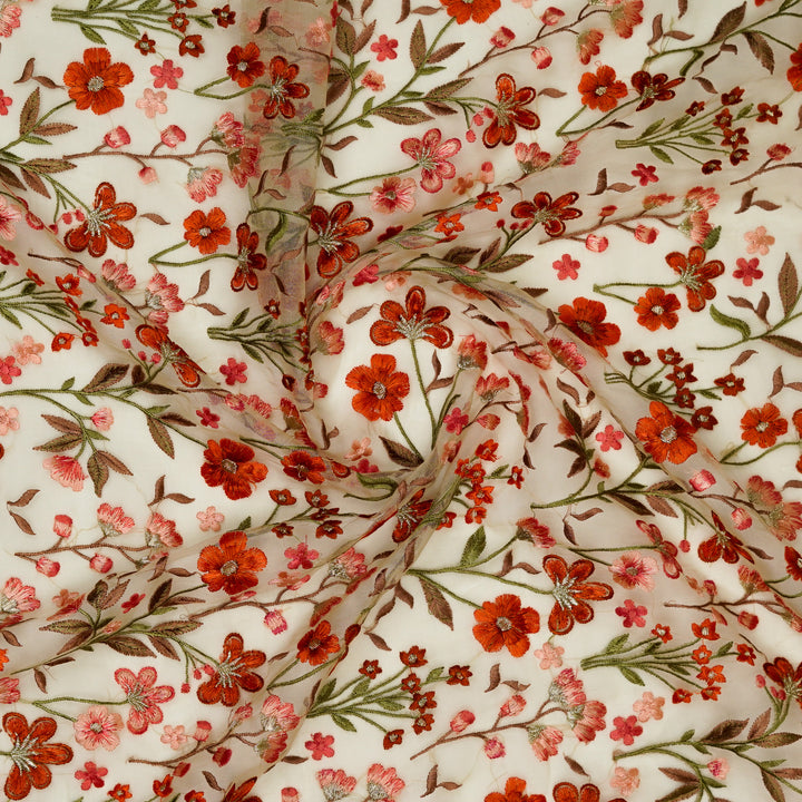 Flavina Jaal on Cream Imported Silk Organza Embroidered Fabric