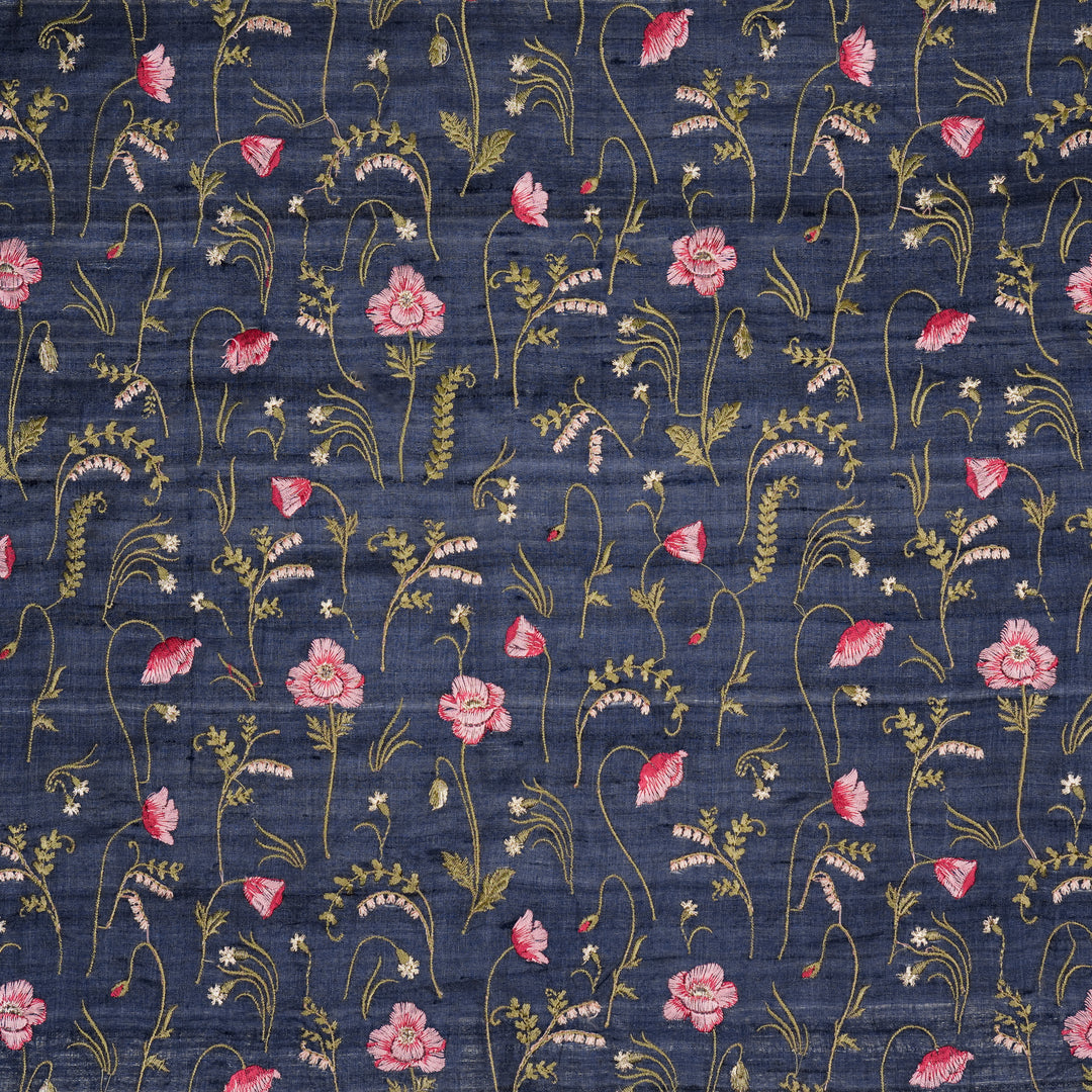 Diva Jaal on Prussian Blue Tussar Silk Embroidered Fabric