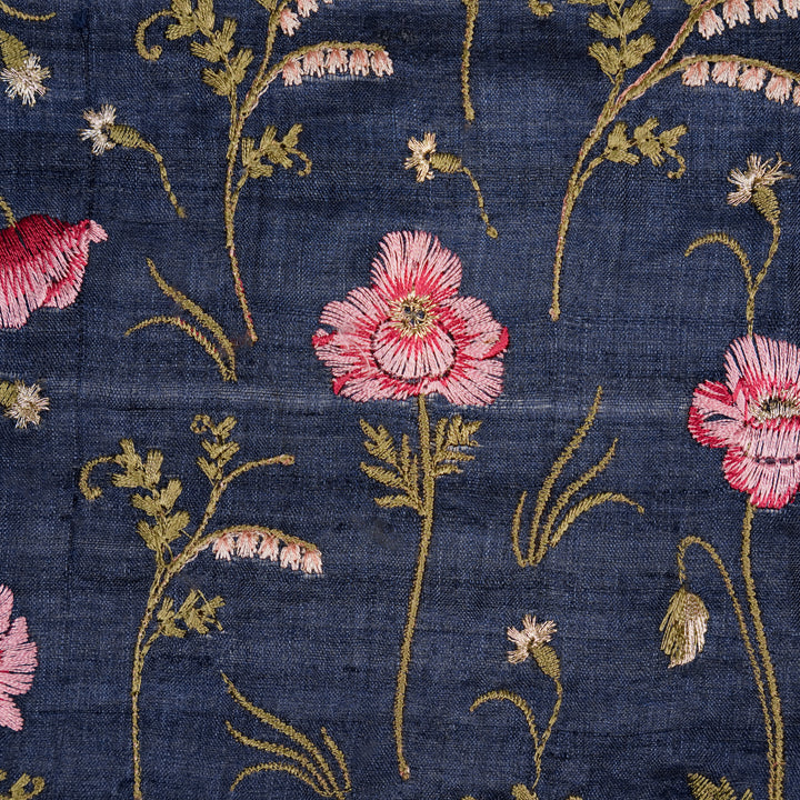 Diva Jaal on Prussian Blue Tussar Silk Embroidered Fabric