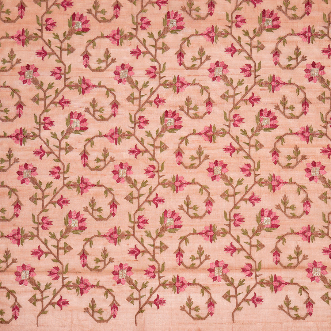 Haina Jaal On Light Peach Tussar Silk Embroidered Fabric