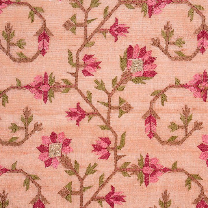 Haina Jaal On Light Peach Tussar Silk Embroidered Fabric