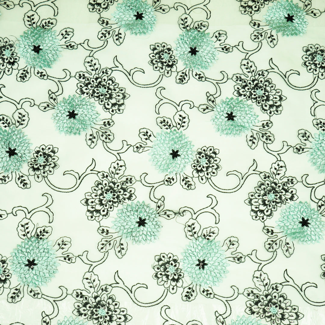 Charvi Jaal on Mint Green Silk Organza Embroidered Fabric