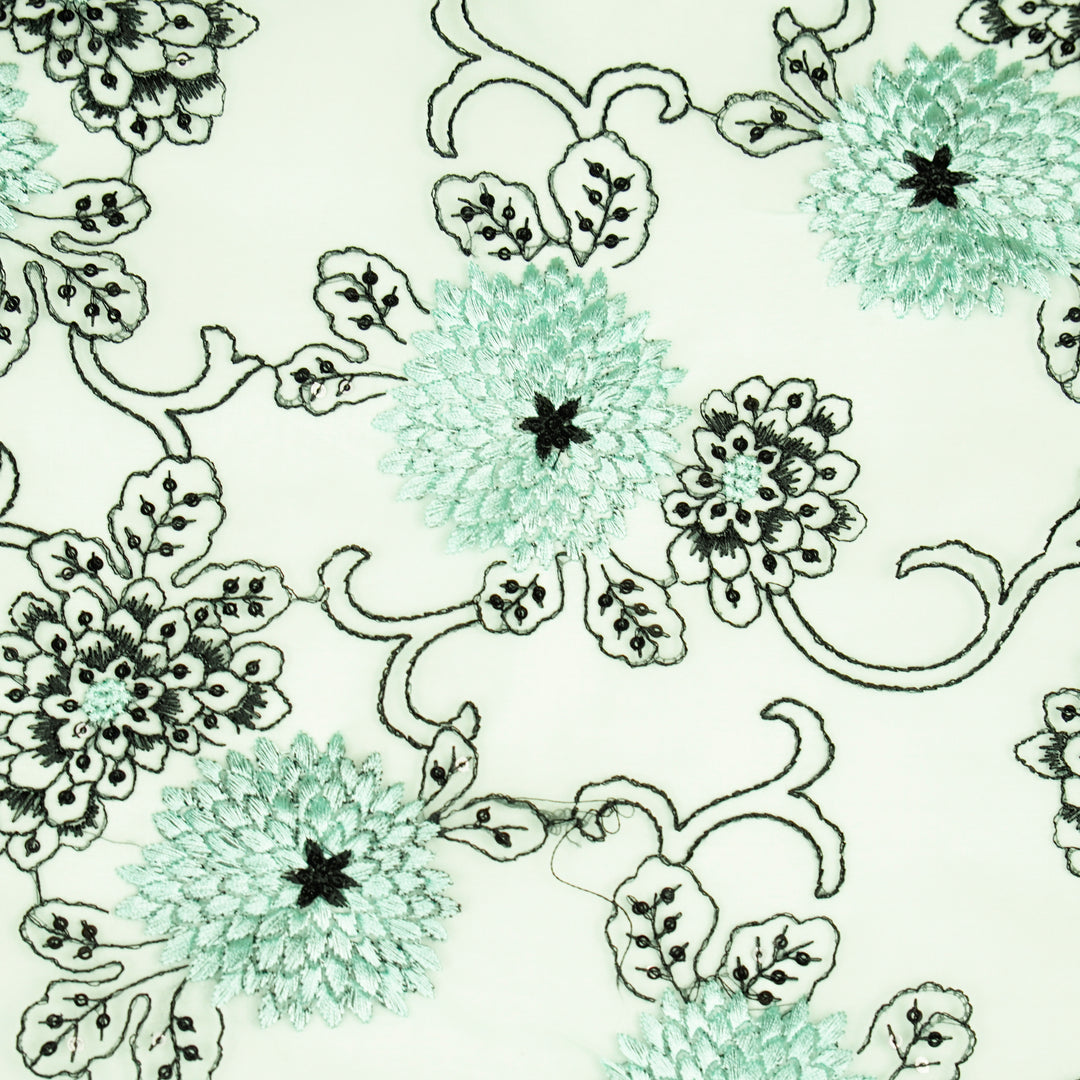 Charvi Jaal on Mint Green Silk Organza Embroidered Fabric