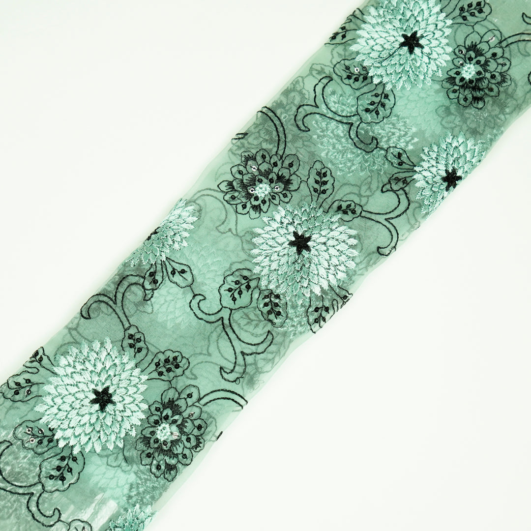 Charvi Jaal on Mint Green Silk Organza Embroidered Fabric