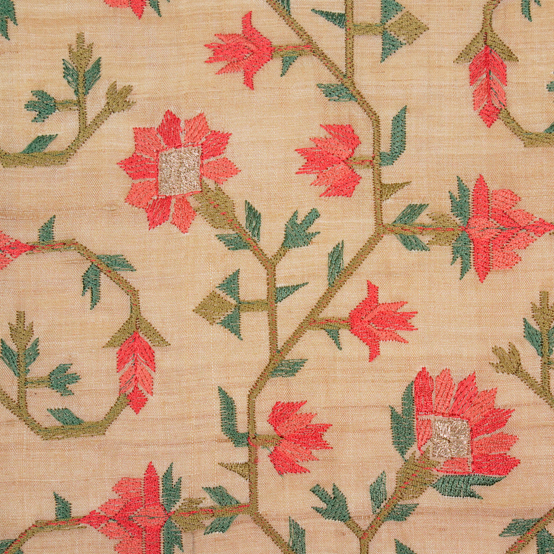 Haina Jaal On Natural Tussar Silk Embroidered Fabric